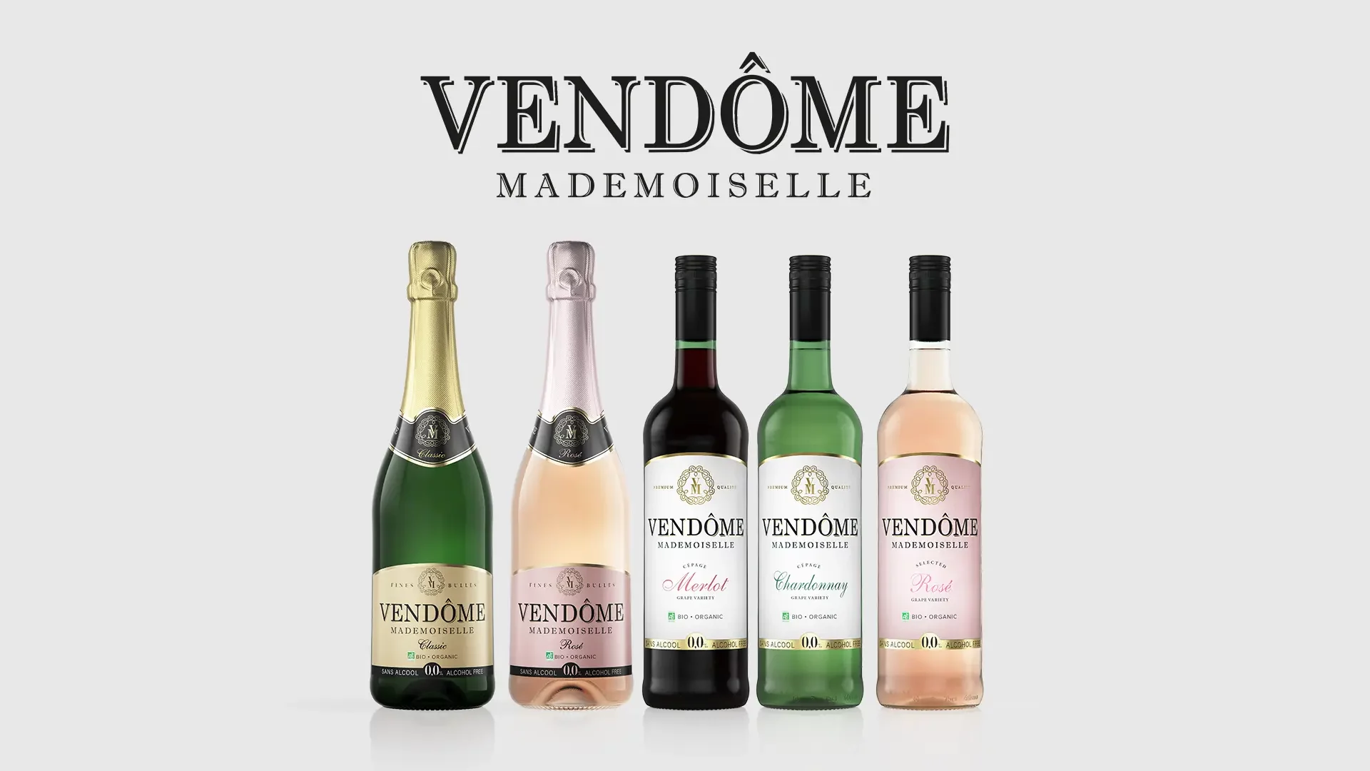 Gamme des vins de la marque Vendôme Mademoiselle sans alcool